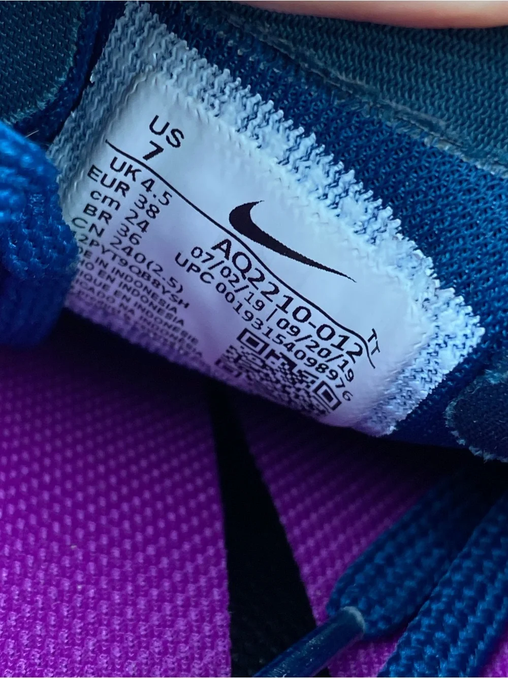 Air Zoom Pegasus 36 Black Valerian Blue Running Shoe AQ2210-012 Women’s Size 7